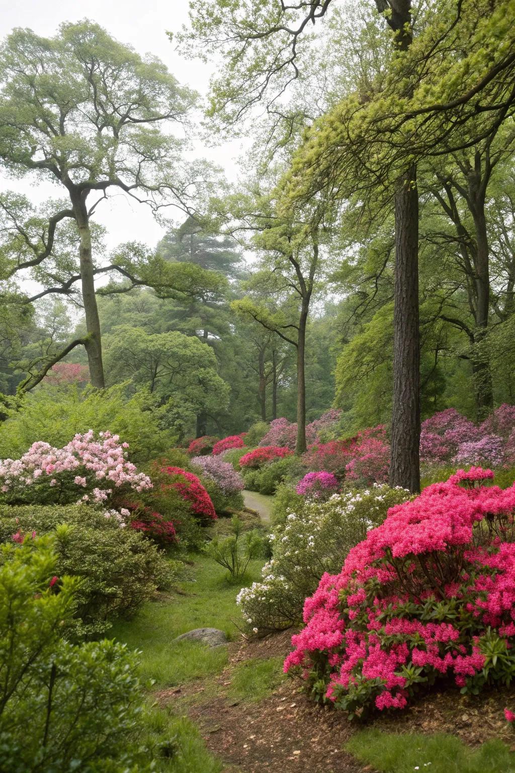 Incorporate azaleas into a woodland environment for a serene retreat.