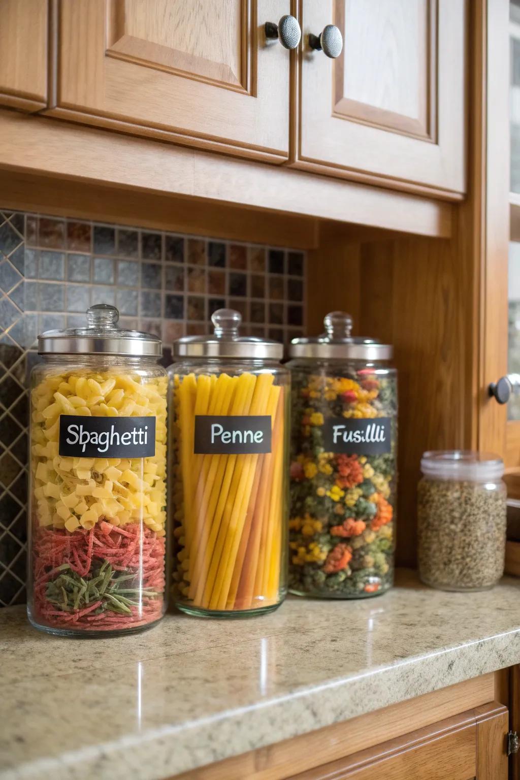Labeled jars make finding what you need quick and simple.