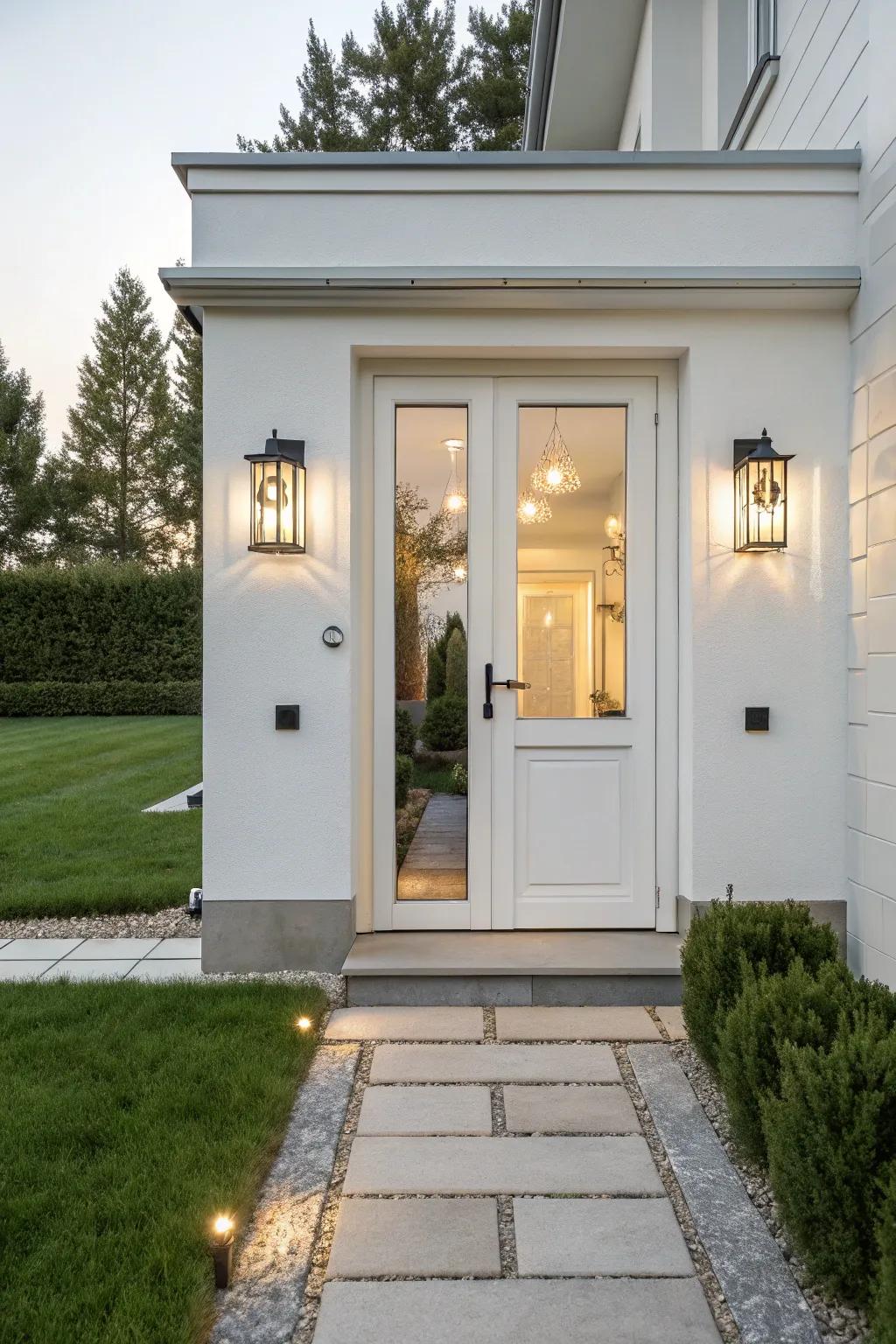 A modern feel is achieved by modern lights.