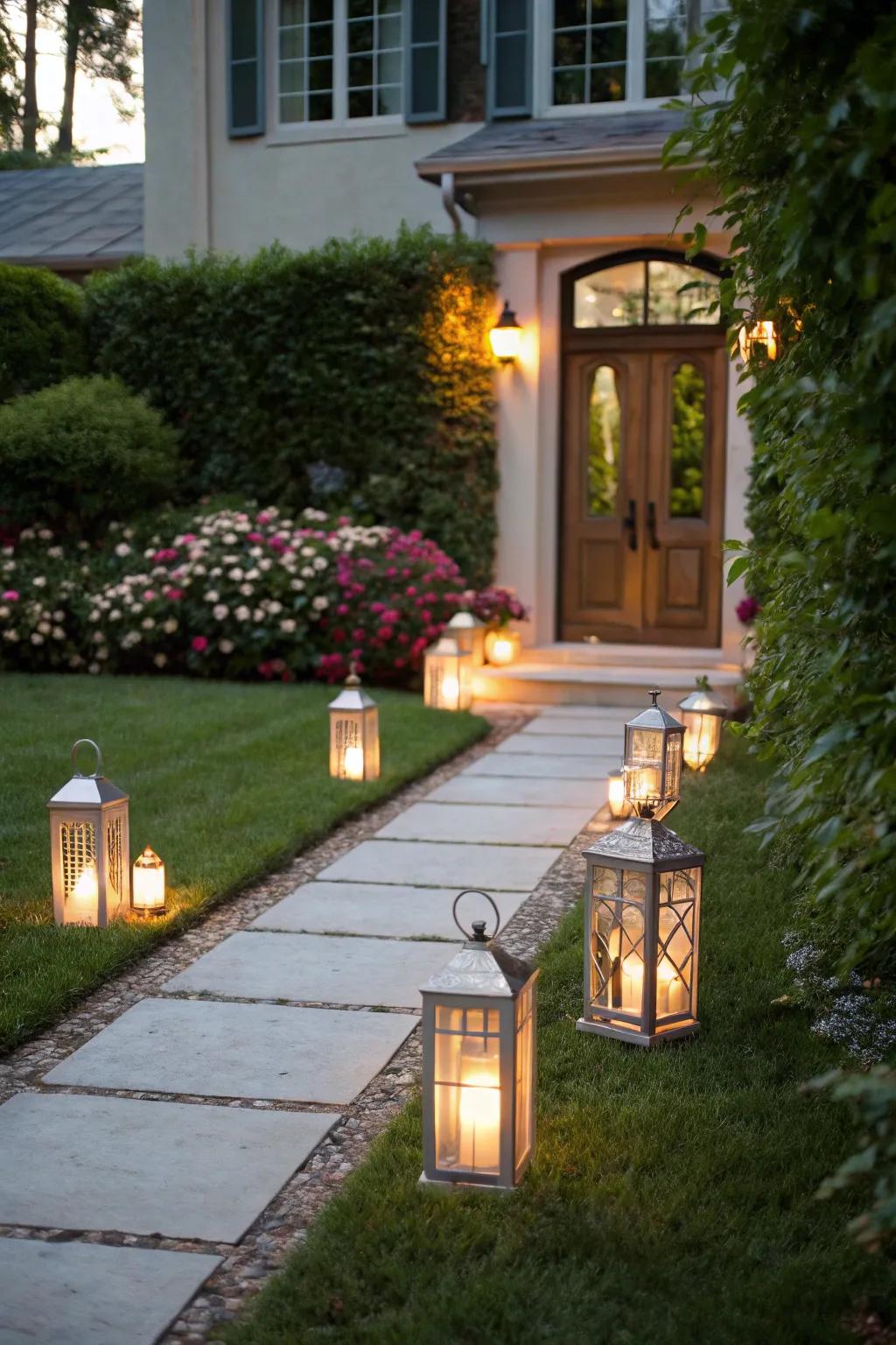 Luminaries illuminate the route, imbuing warmth and allure to your wedding entrance.