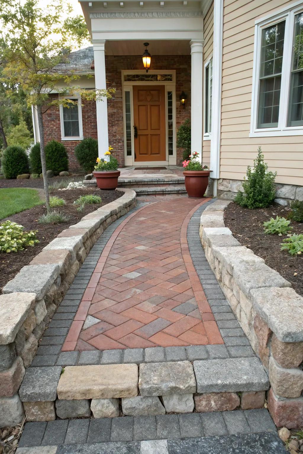 Brick walkways present a welcoming and classic greeting.