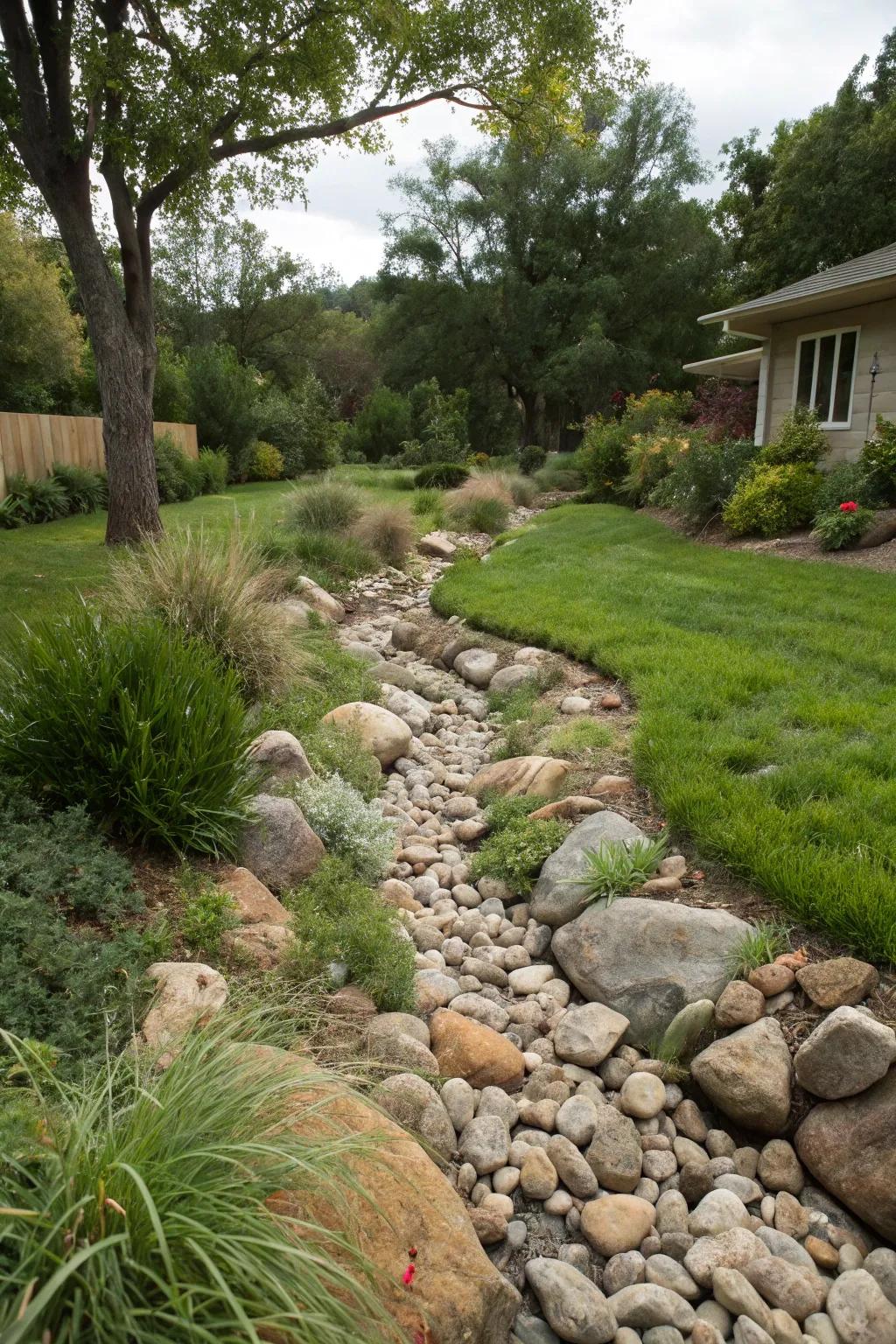 A decorative dry stream infuses dynamism and refinement into your garden.
