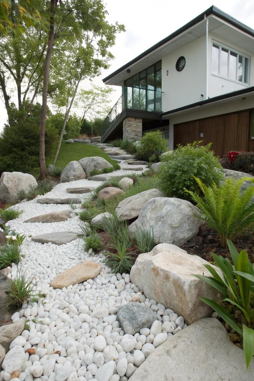 Enrich your garden's depth with tiered alabaster stones.