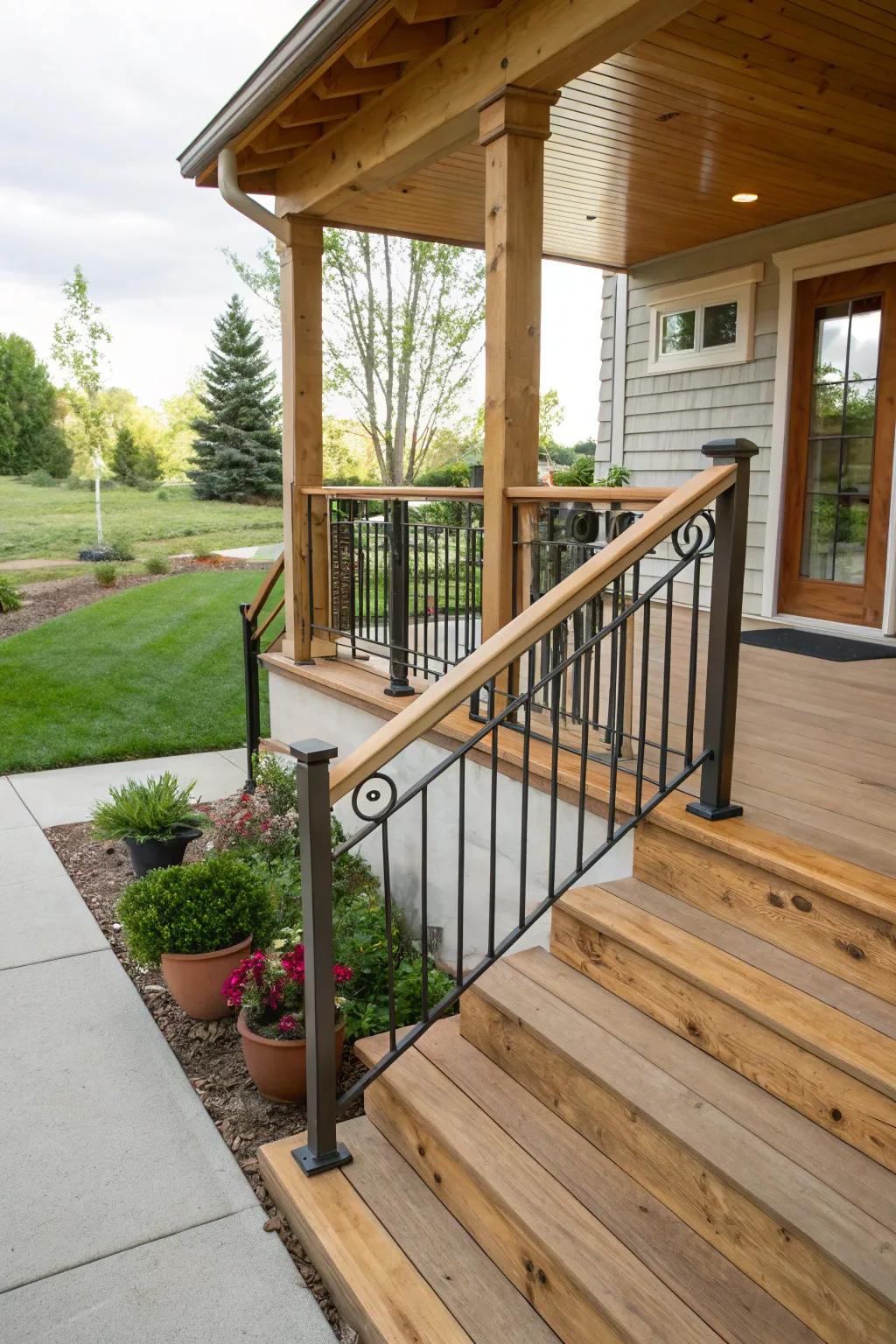 Earthy meets modern with mixed-material railings