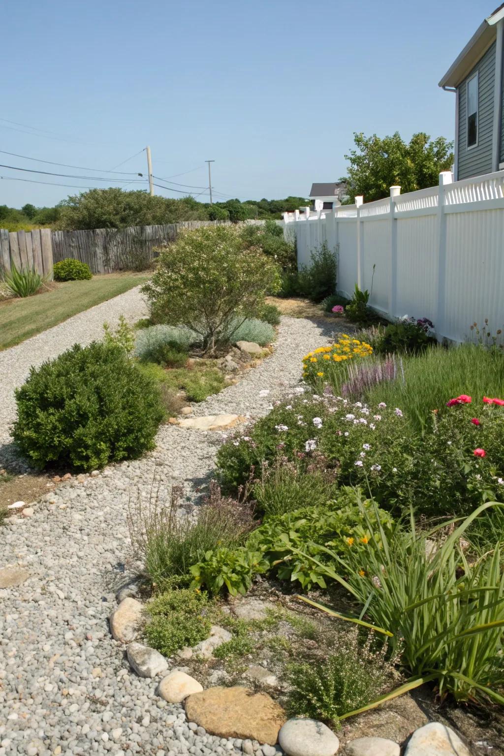 Flora tactically positioned among gravel crafts a unified amalgamation.