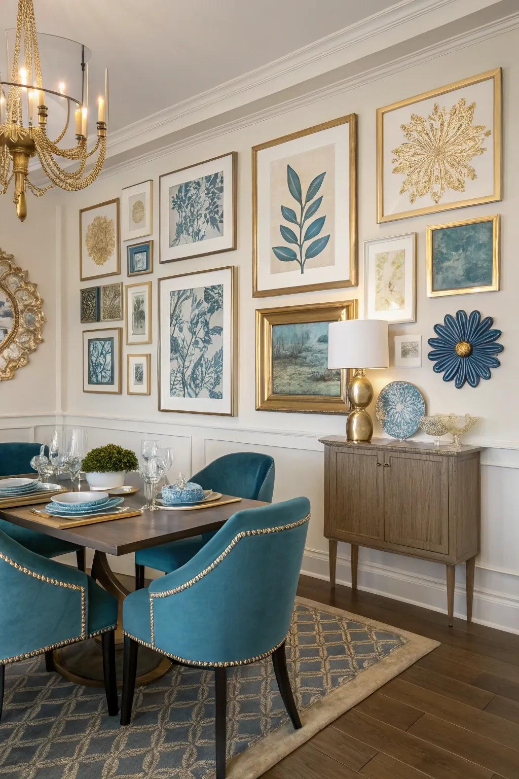 Balance your area with a wall of coordinated hues.