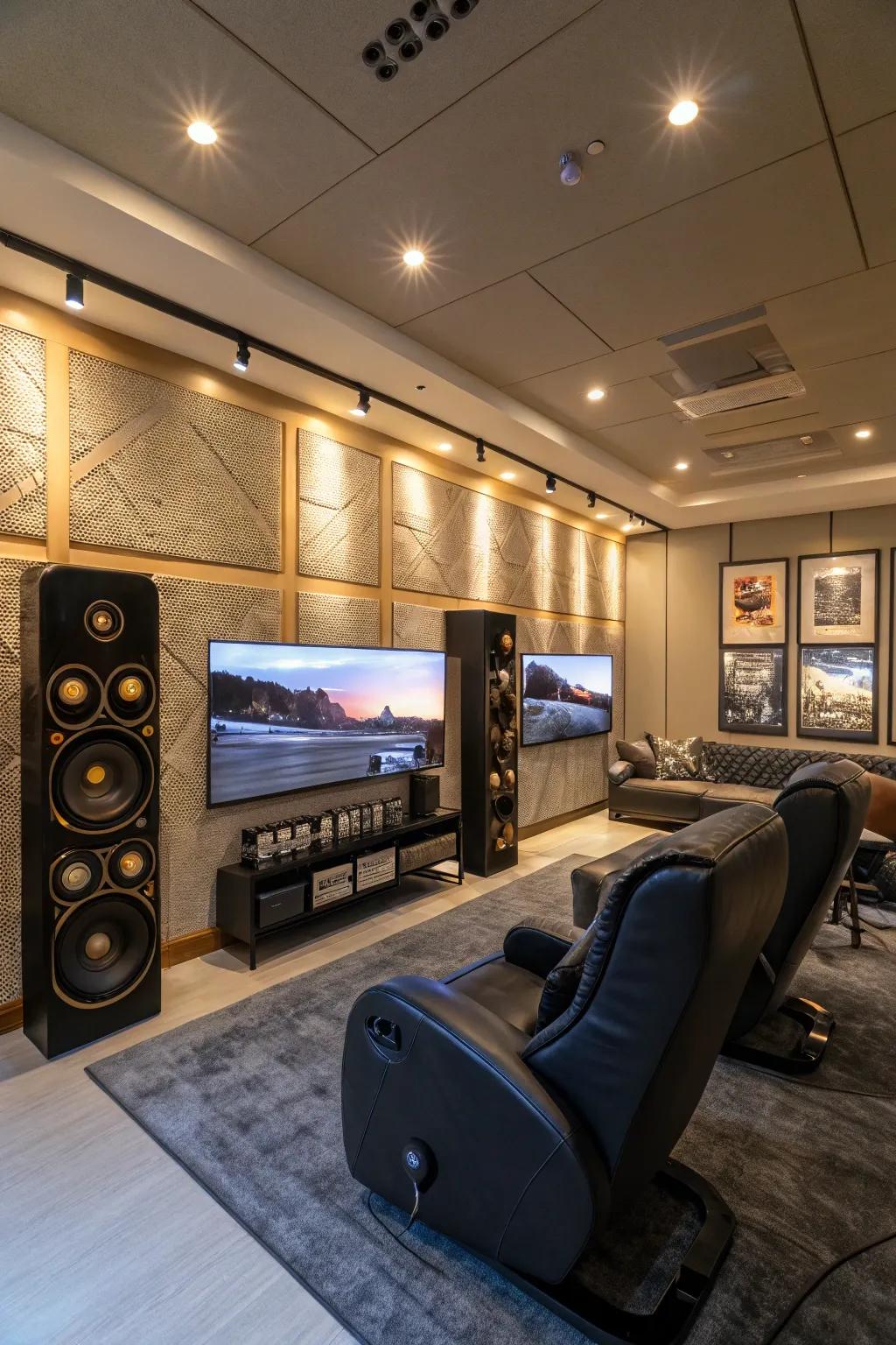 A complete audio system elevating the absorbing gaming experience within a fashionable lounge.