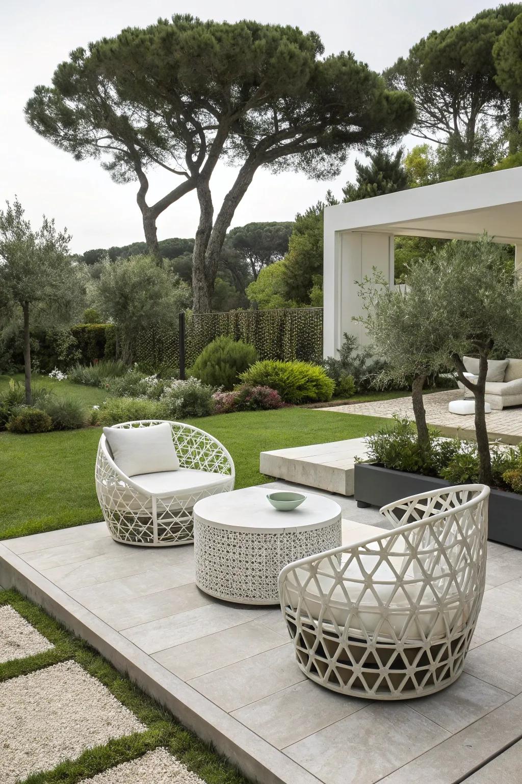A modern garden aesthetic, defined by sleek contours and contemporary charm.