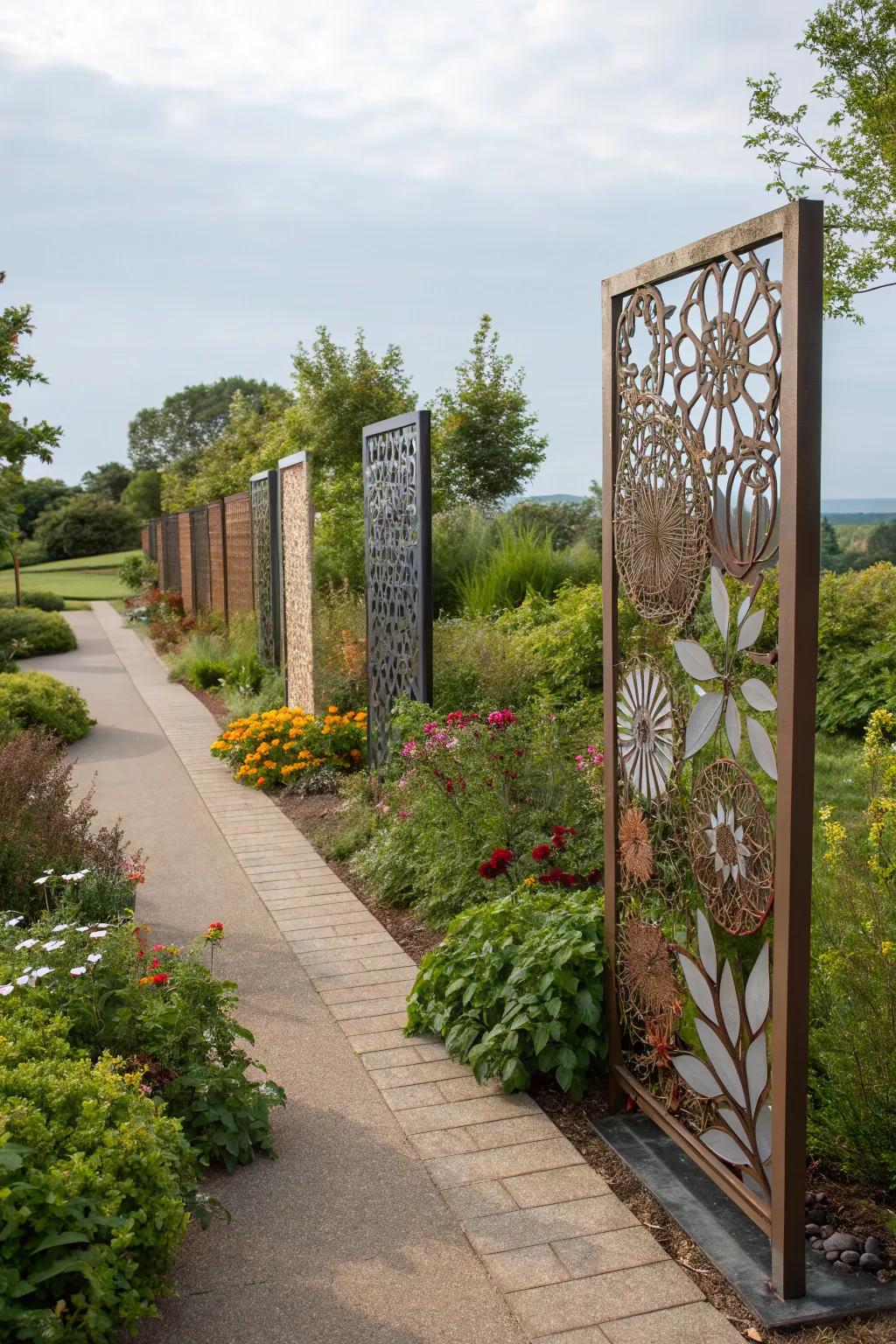Metallic dividers add an artistic touch while ensuring privacy.