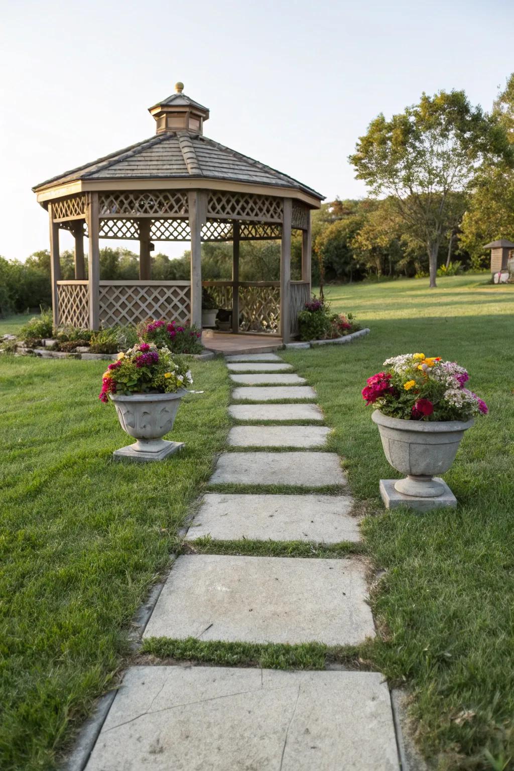 Concrete pavers offer a robust and stylish foundation for your gazebo.
