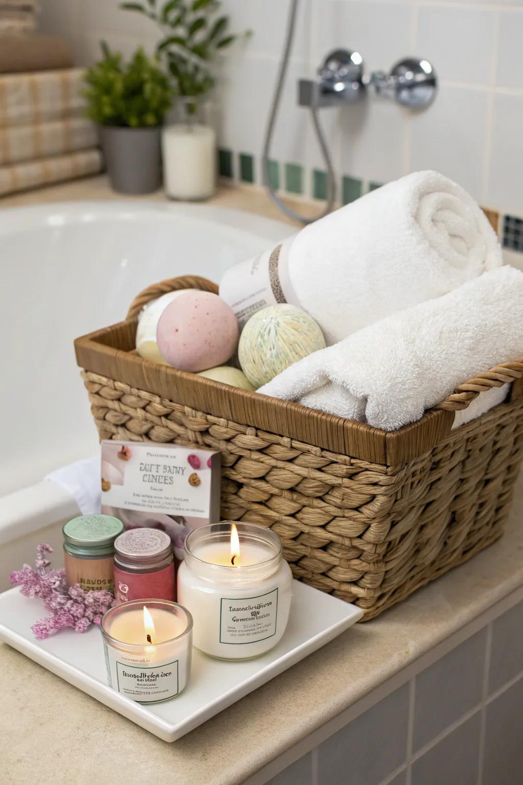 A spa-inspired gift basket, designed for the ultimate relaxation experience.