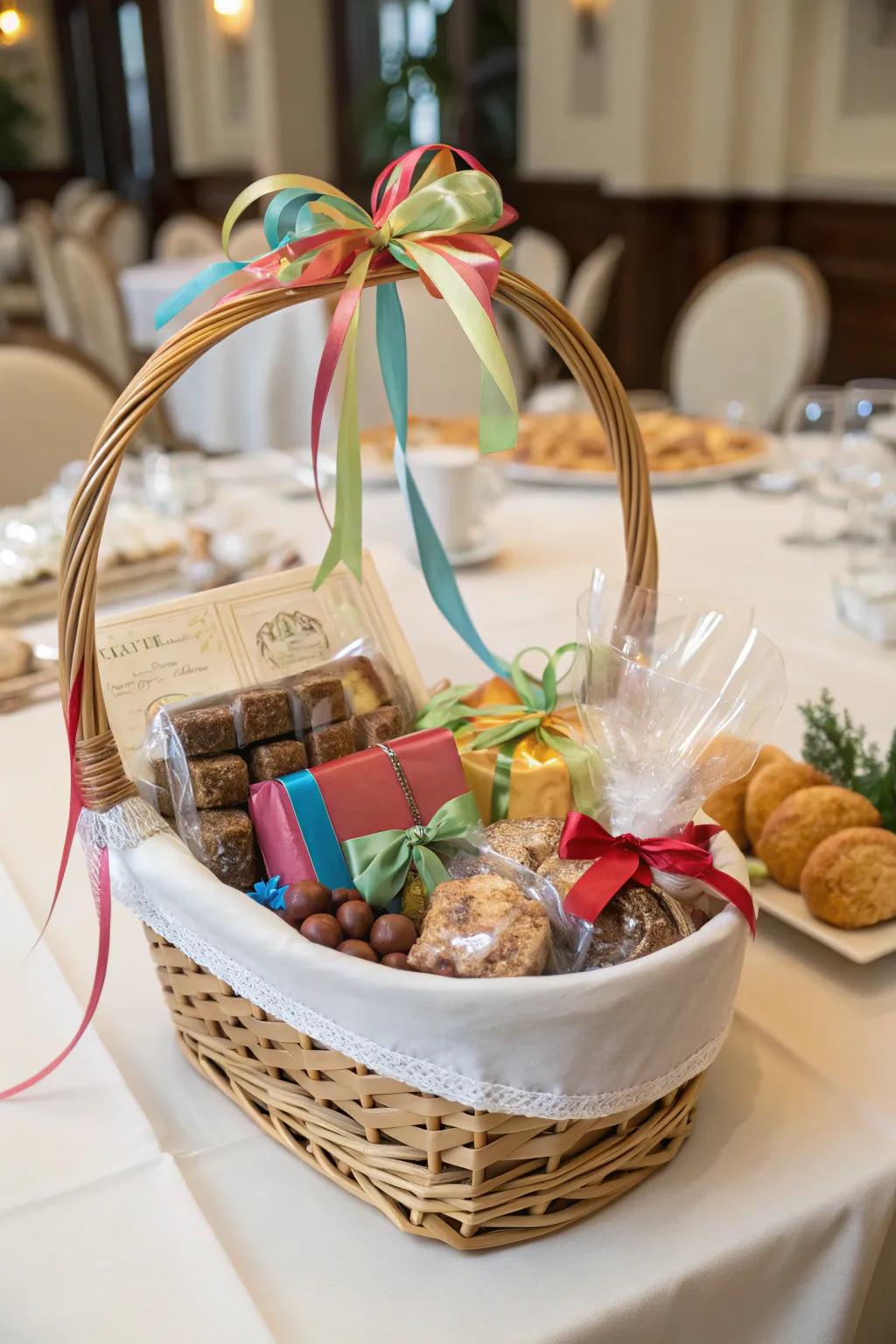 An exquisitely arranged gift basket, meticulously curated to enchant.