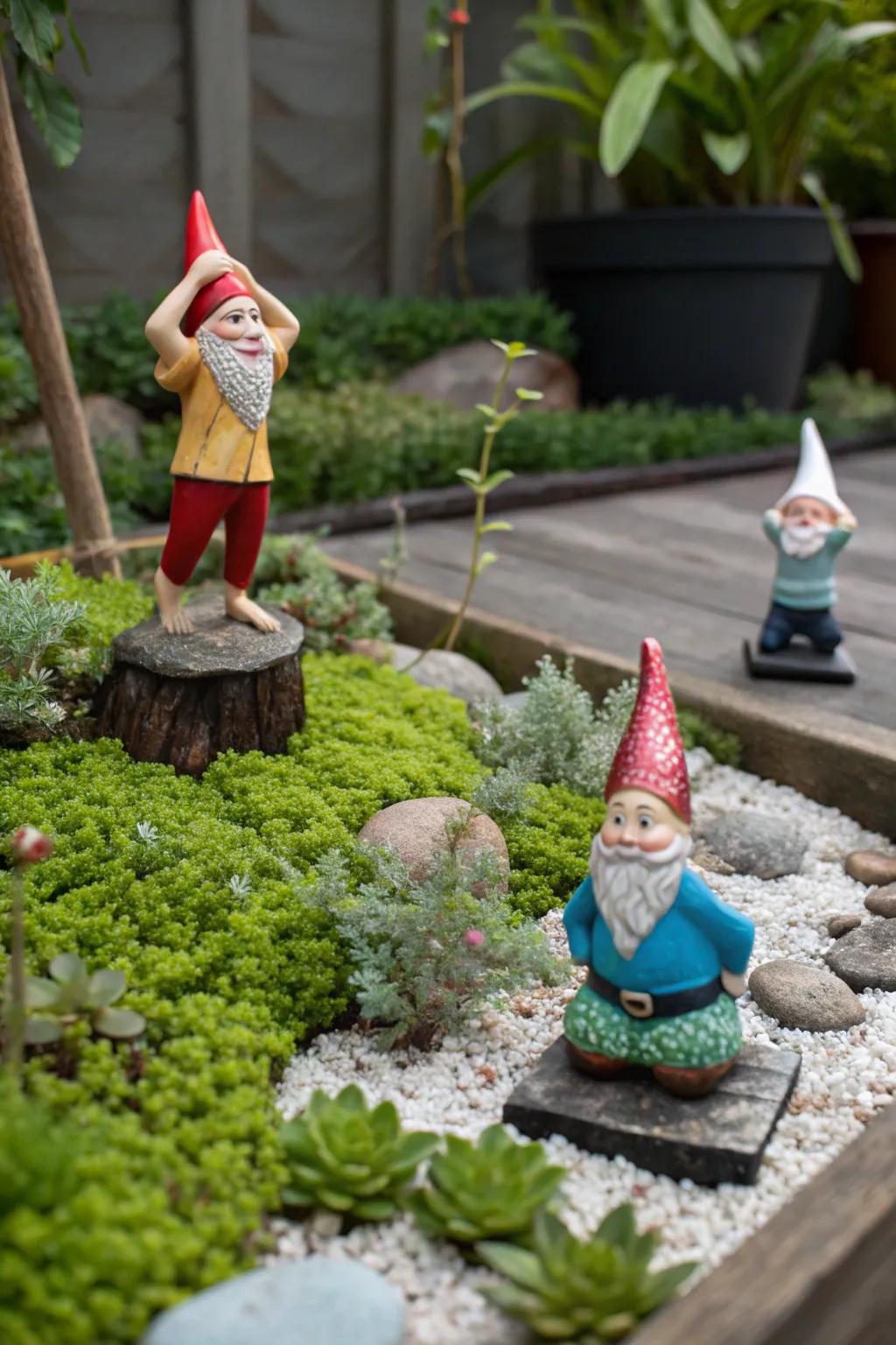 A serene gnome yoga retreat nestled in nature.