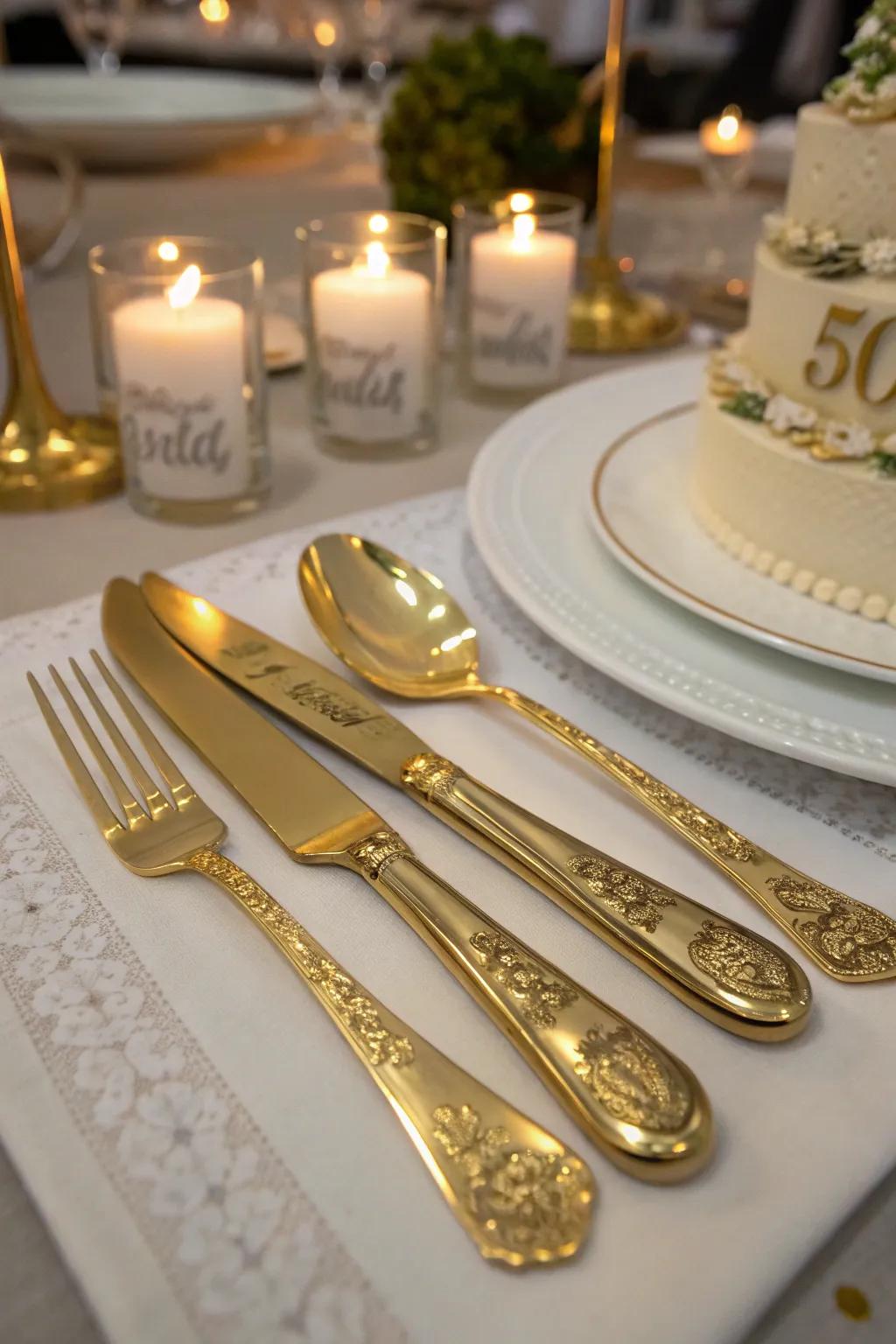 Personalized gold cutlery infuses a mindful nuance to the festive celebrations.