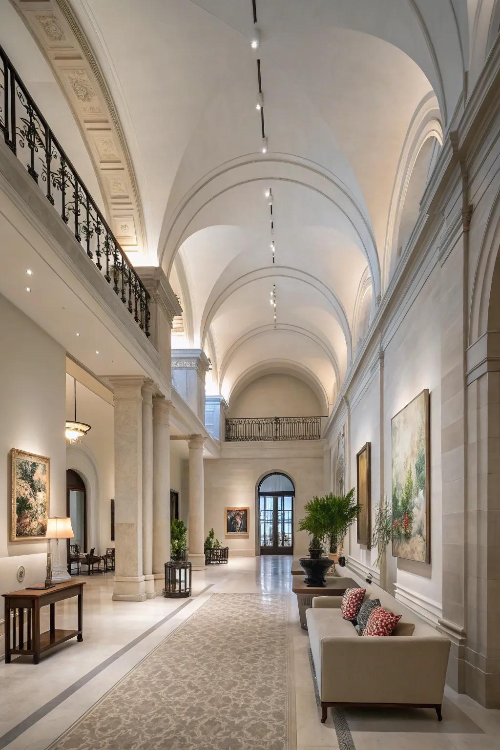 An open and airy grand foyer featuring lofty ceilings to create a sense of spaciousness.