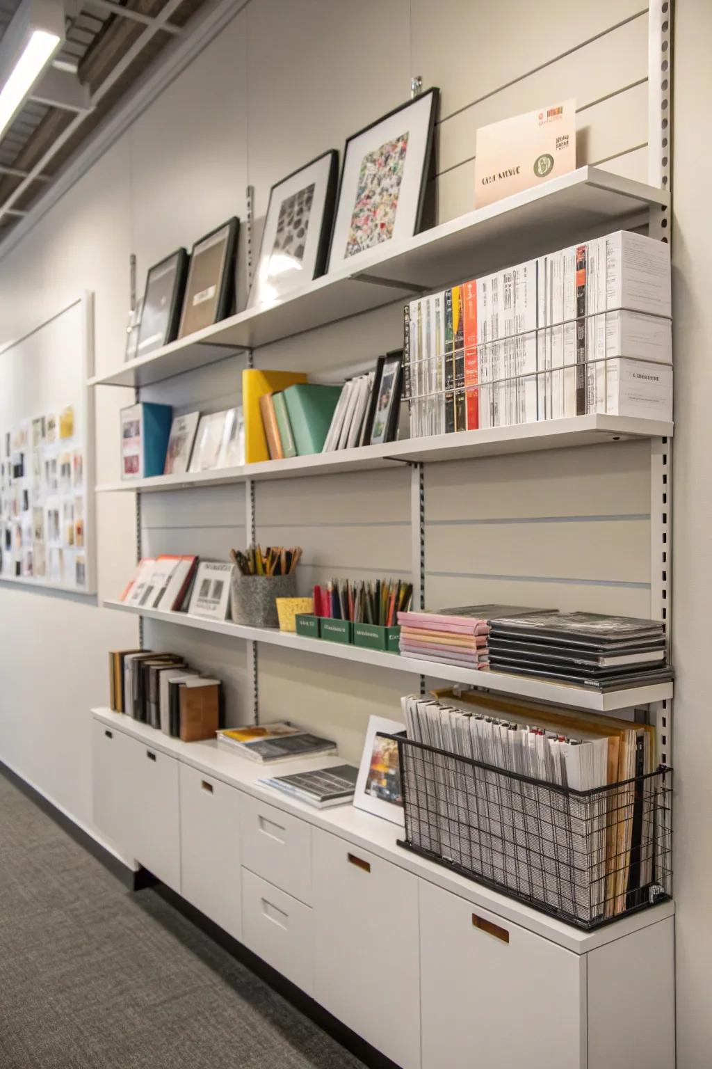 Arranged shelves keep design essentials accessible and attractively showcased.