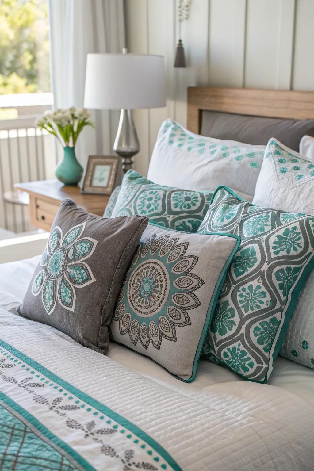 Designer pillows deliver a burst of pattern and hue.