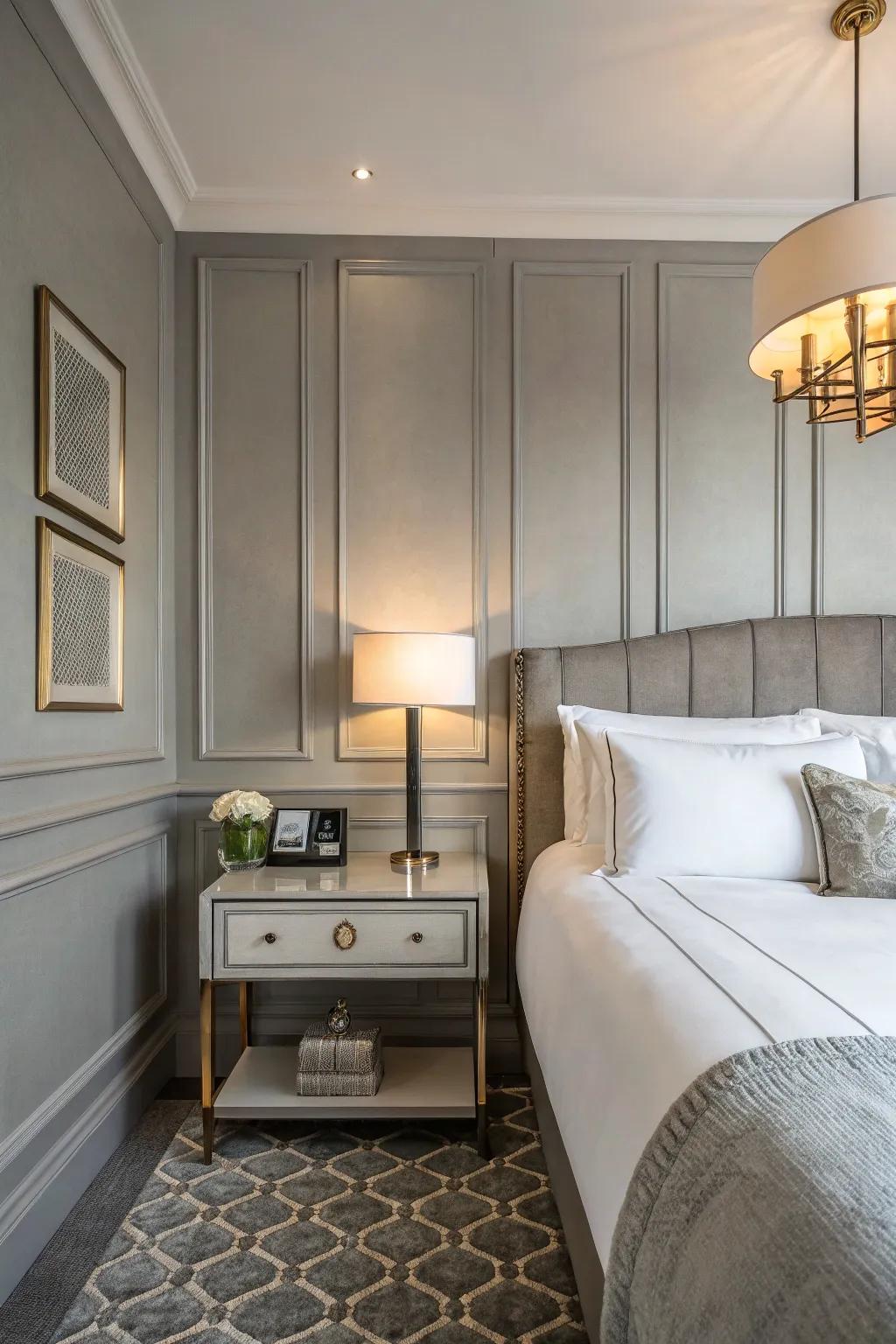 An elegant guest room showcasing the adaptable gray subtleties.