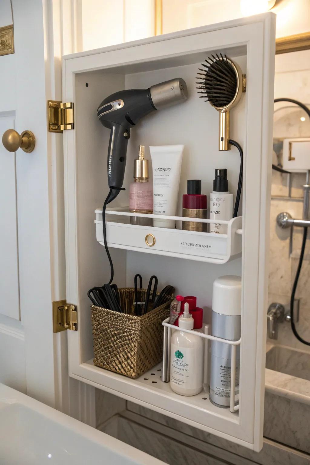 Concealed cabinet door bracket delivers understated and accessible storage.
