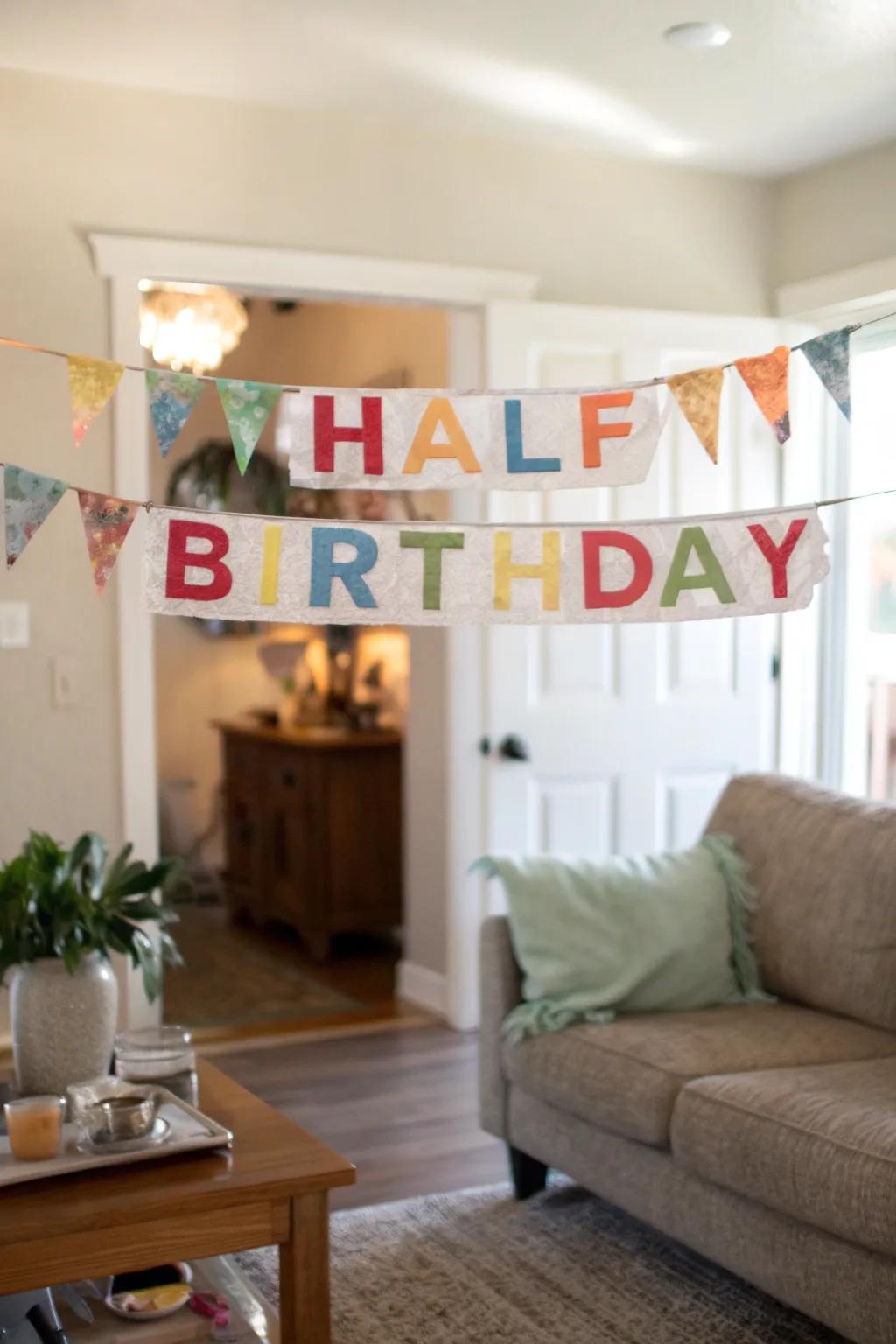 A cheerful, handcrafted banner that brings a personal touch to the party.
