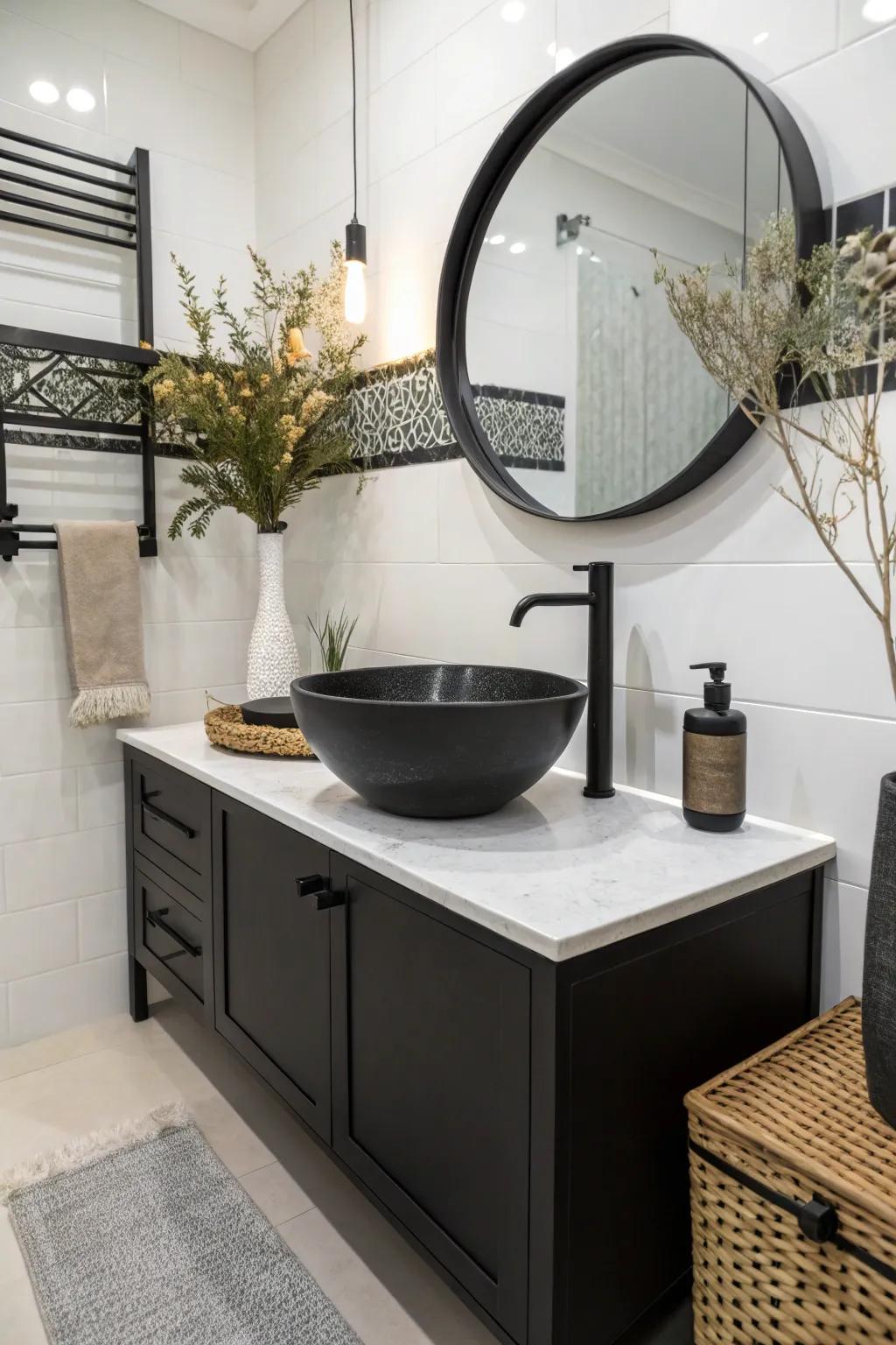 Modern fixtures update this bathroom, providing a sleek, fresh appearance.