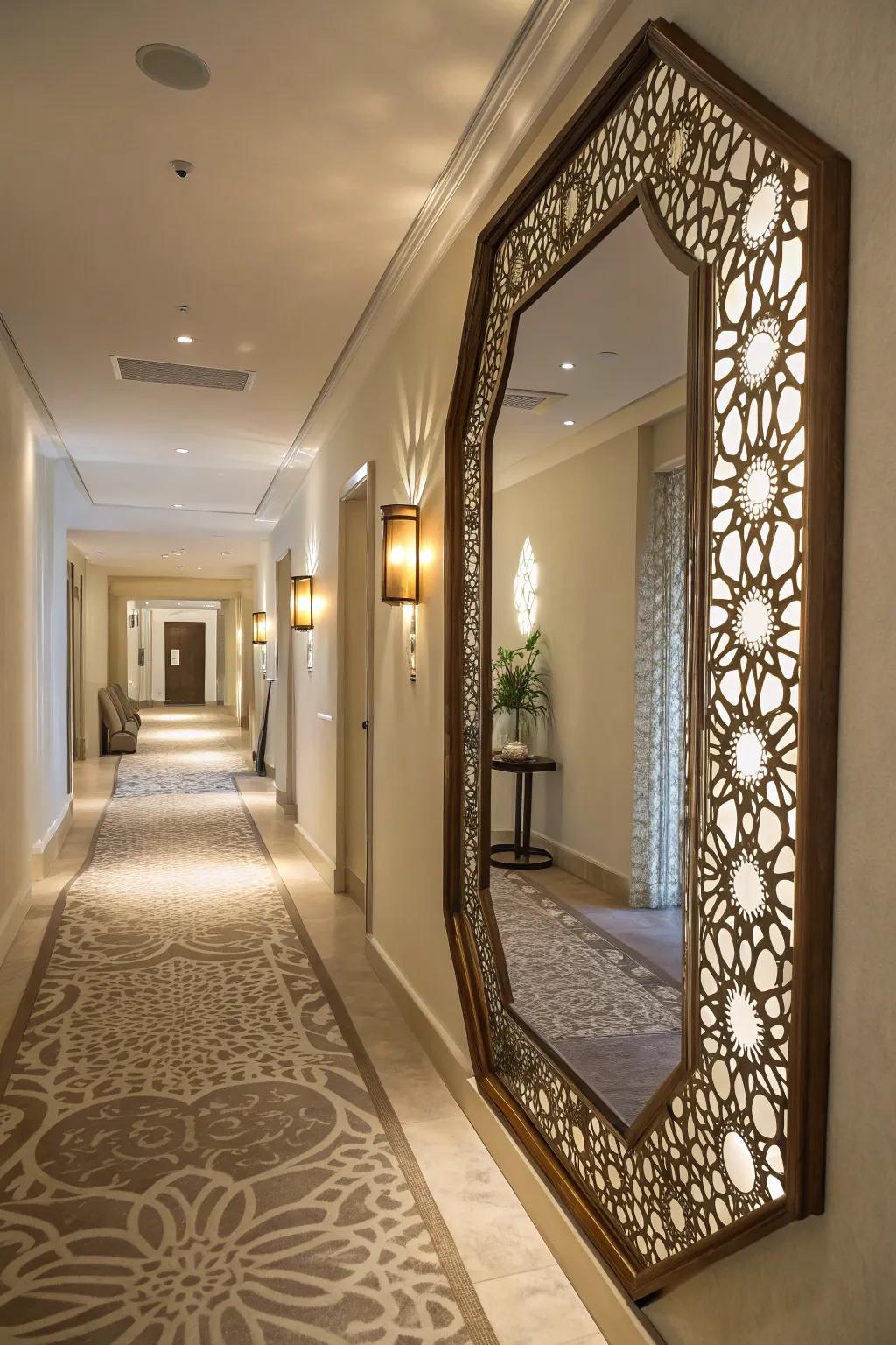Mirrors can dramatically increase the sense of space and light in a hallway.