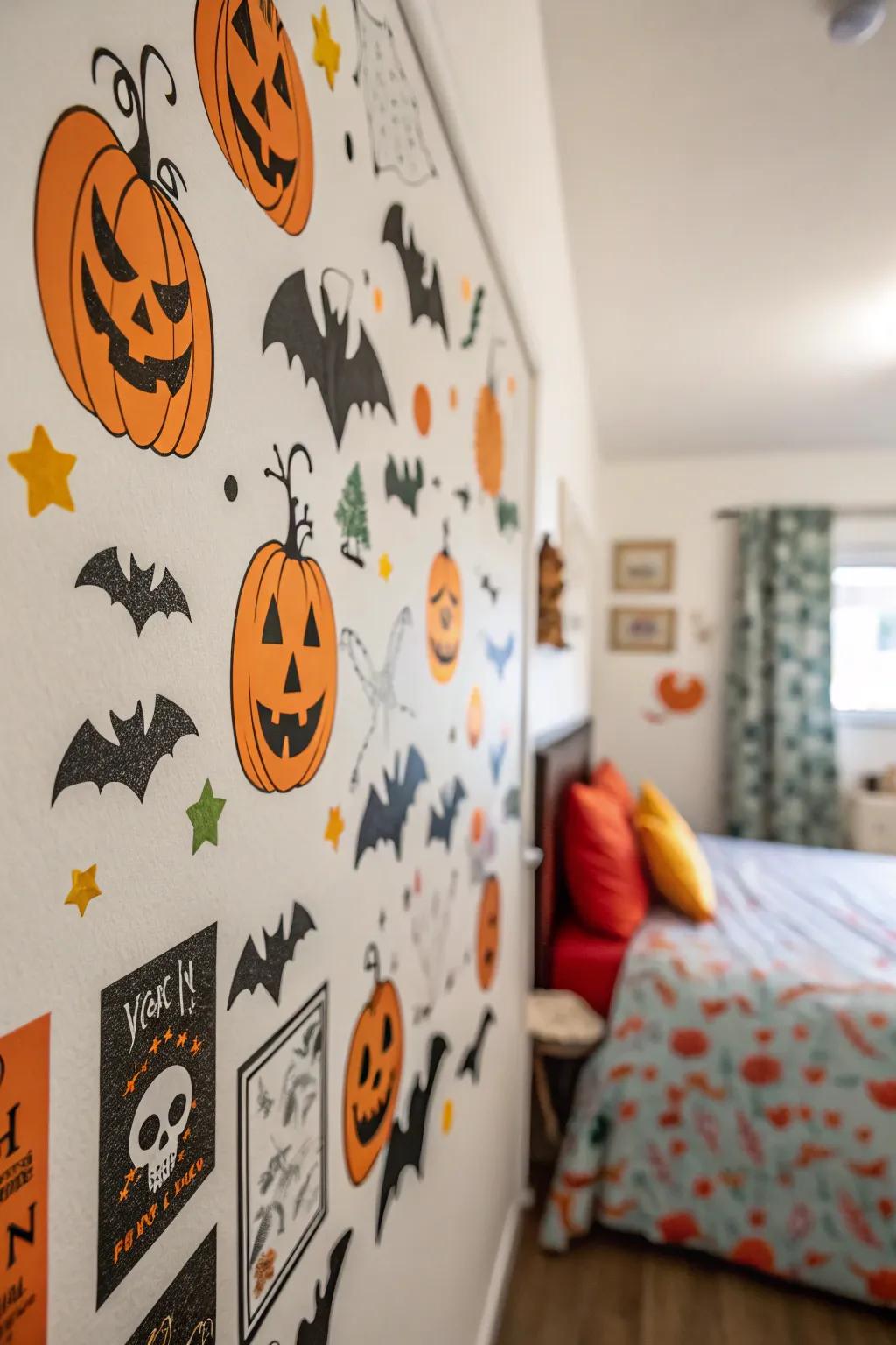Wall art effortlessly establishes the atmosphere for a spooky Halloween theme.