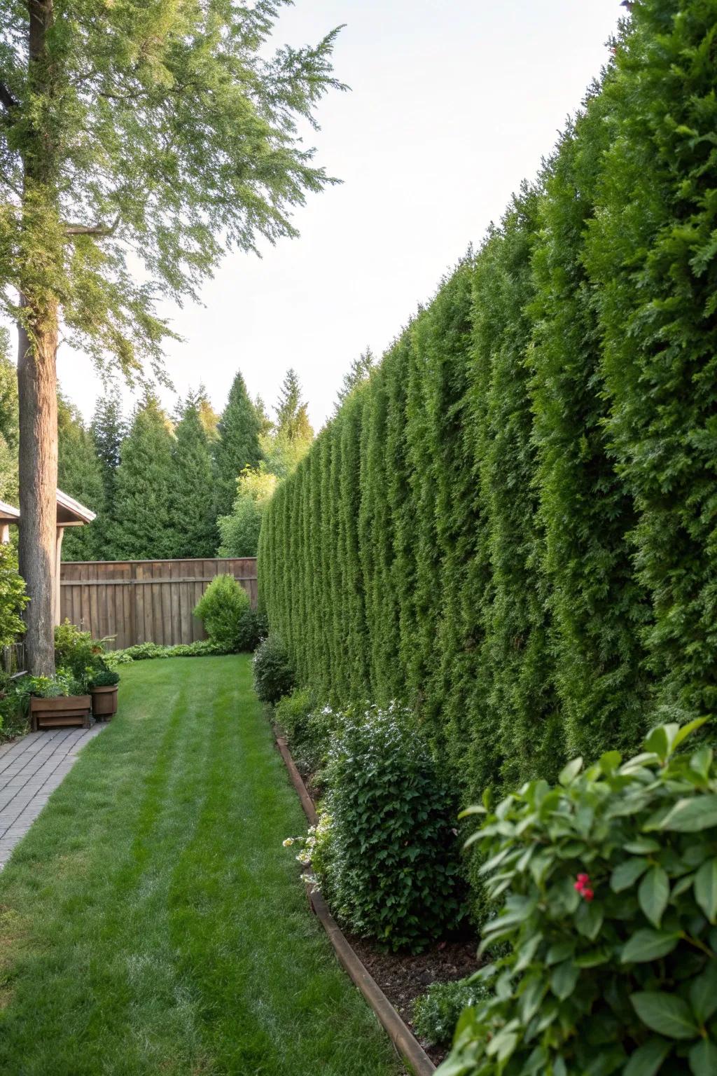 Tall and dense hedges establish a natural privacy screen