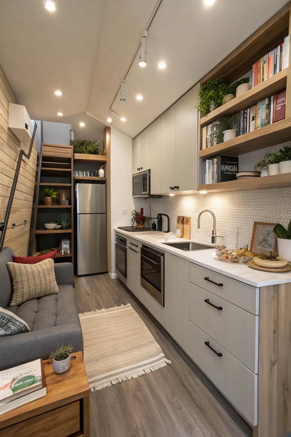 Small yet highly functional, this kitchen maximizes every bit of available space.