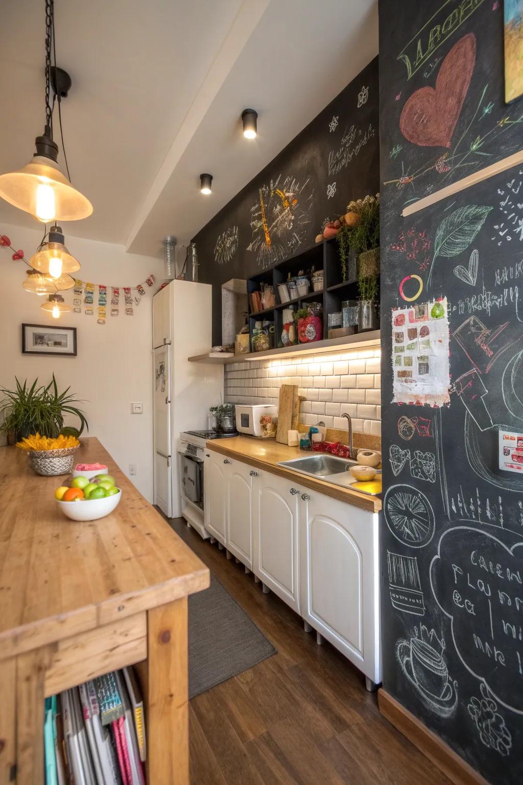 A chalkboard wall brings functionality and creativity to your kitchen.