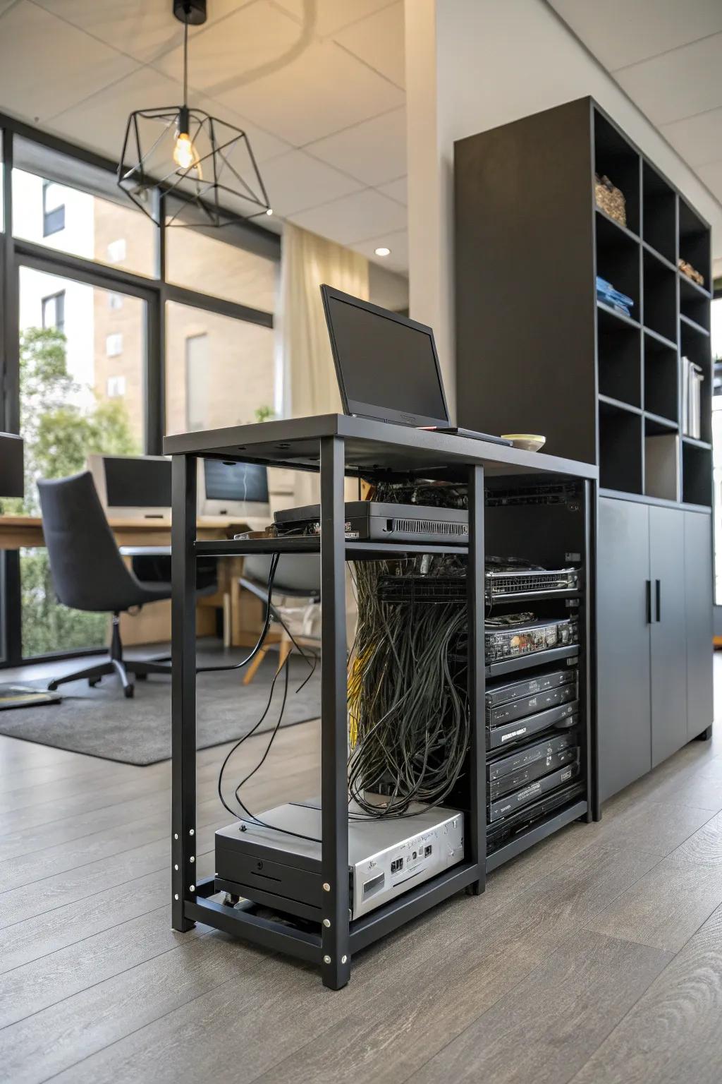 Conceal your hardware under the desk for a more organized workspace.