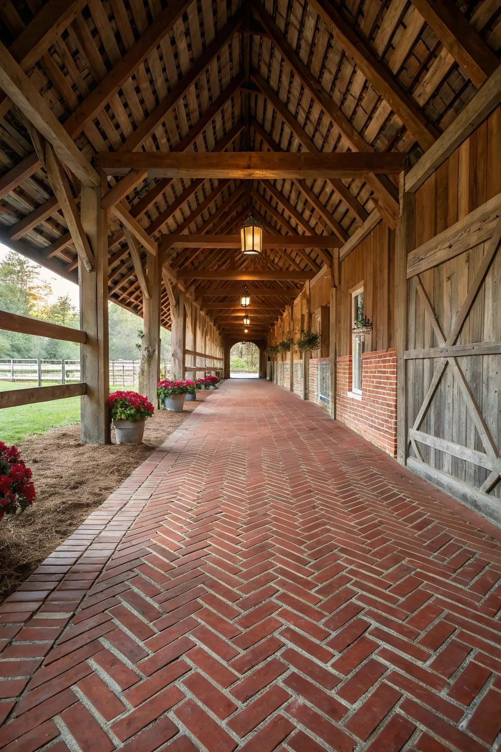 Olde Brick walkways deliver both beauty and strength, ideal for creating a cozy barn setting.