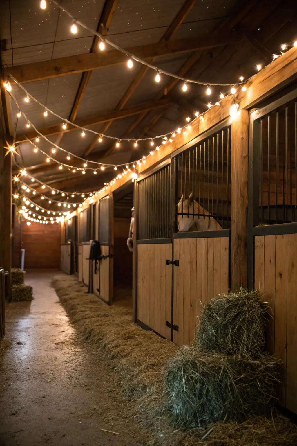 Twinkling lights cast a comforting and enchanting glow upon any stall.
