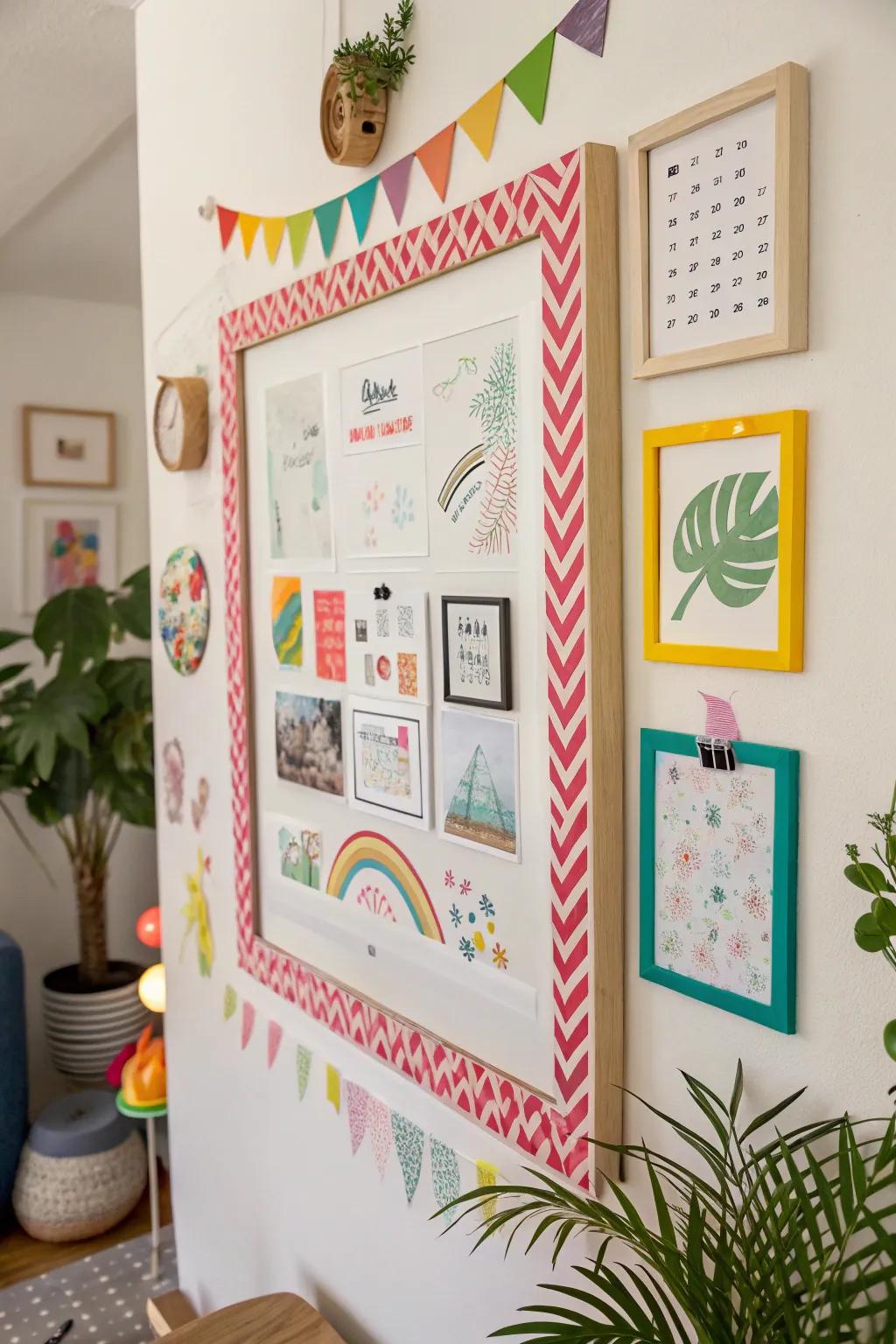 Decorative tape adds a lively and customizable border to posters.