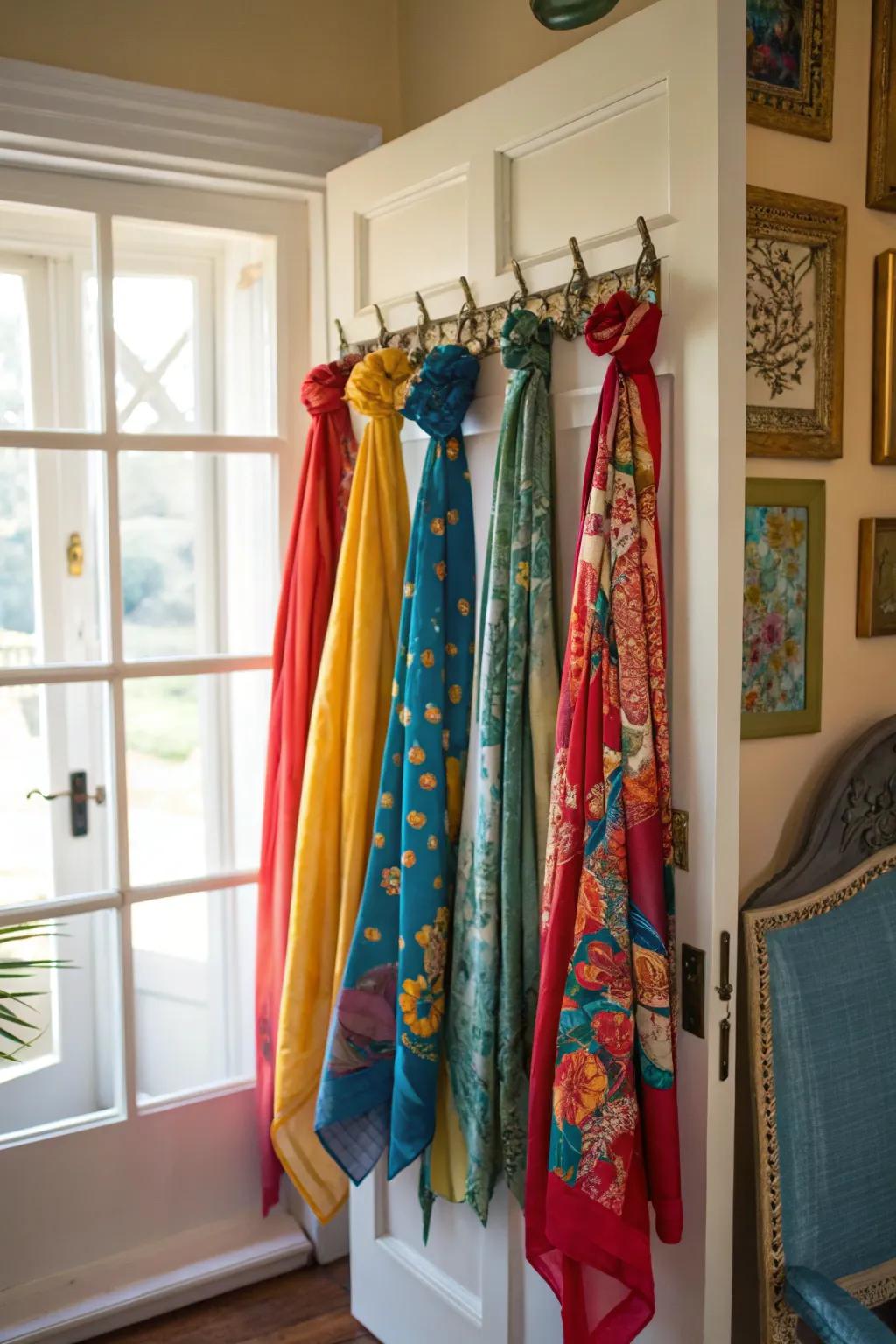Behind-the-door hangers provide a smart solution for scarf storage.