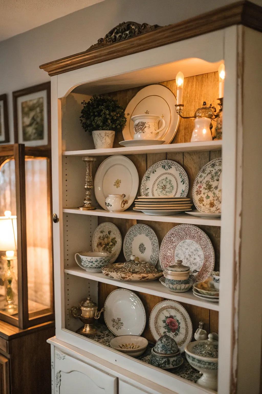 A hutch brimming with vintage allure and unique finds.