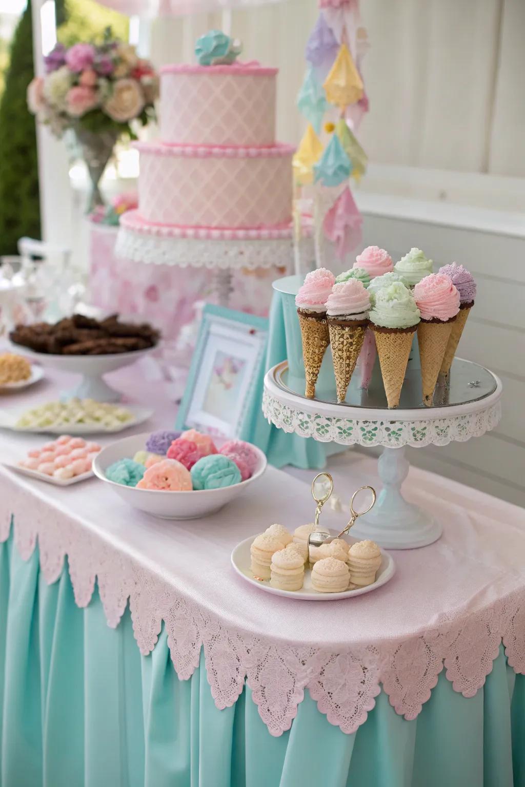 A theme-coordinated dessert station that blends perfectly with the party's style.