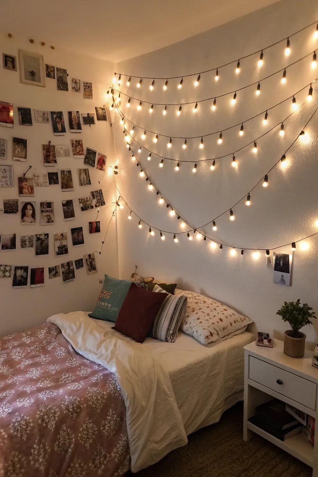 String lights give a magical touch to photo displays.
