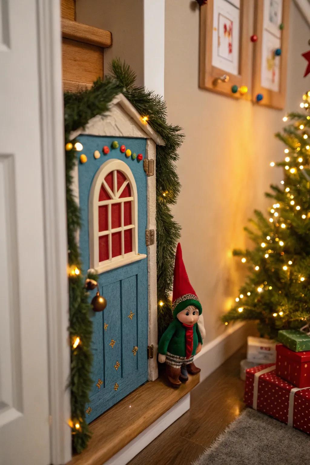 A captivating mini-door extends a warm welcome to the elf.