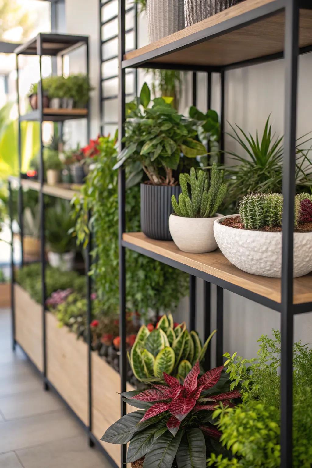 Convert your shelves into a lush plant exhibit.