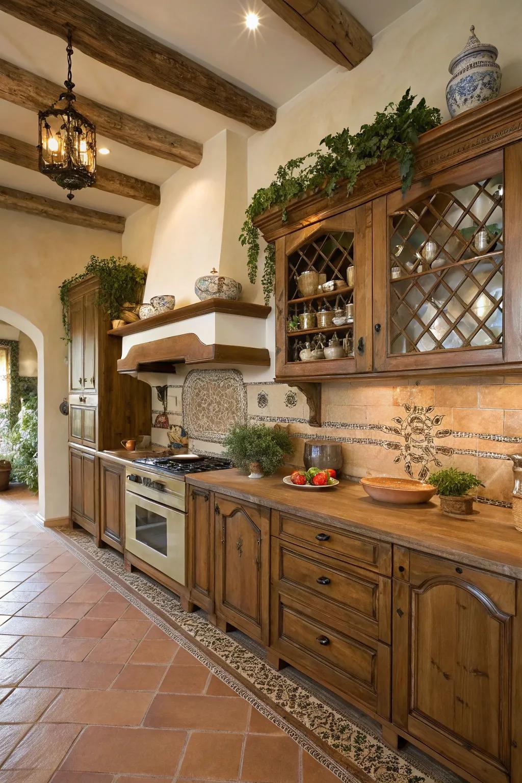 Hand-fashioned wood storage adds artisanal sophistication to this kitchen.