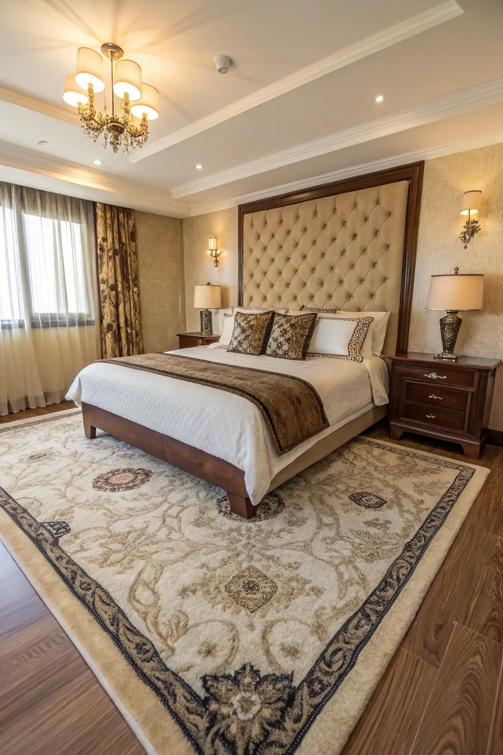 A plush rug enhances the coziness and visual depth of your king bedroom.