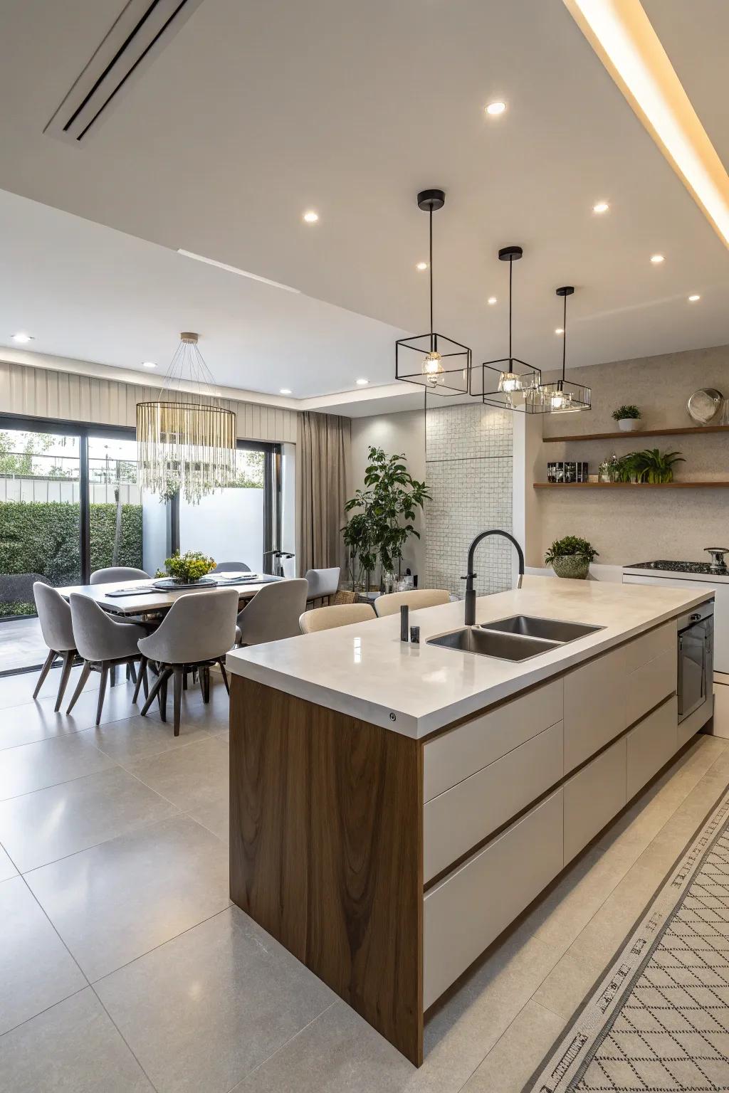 A thoughtfully designed dual-level kitchen island, effortlessly merging cooking and dining.