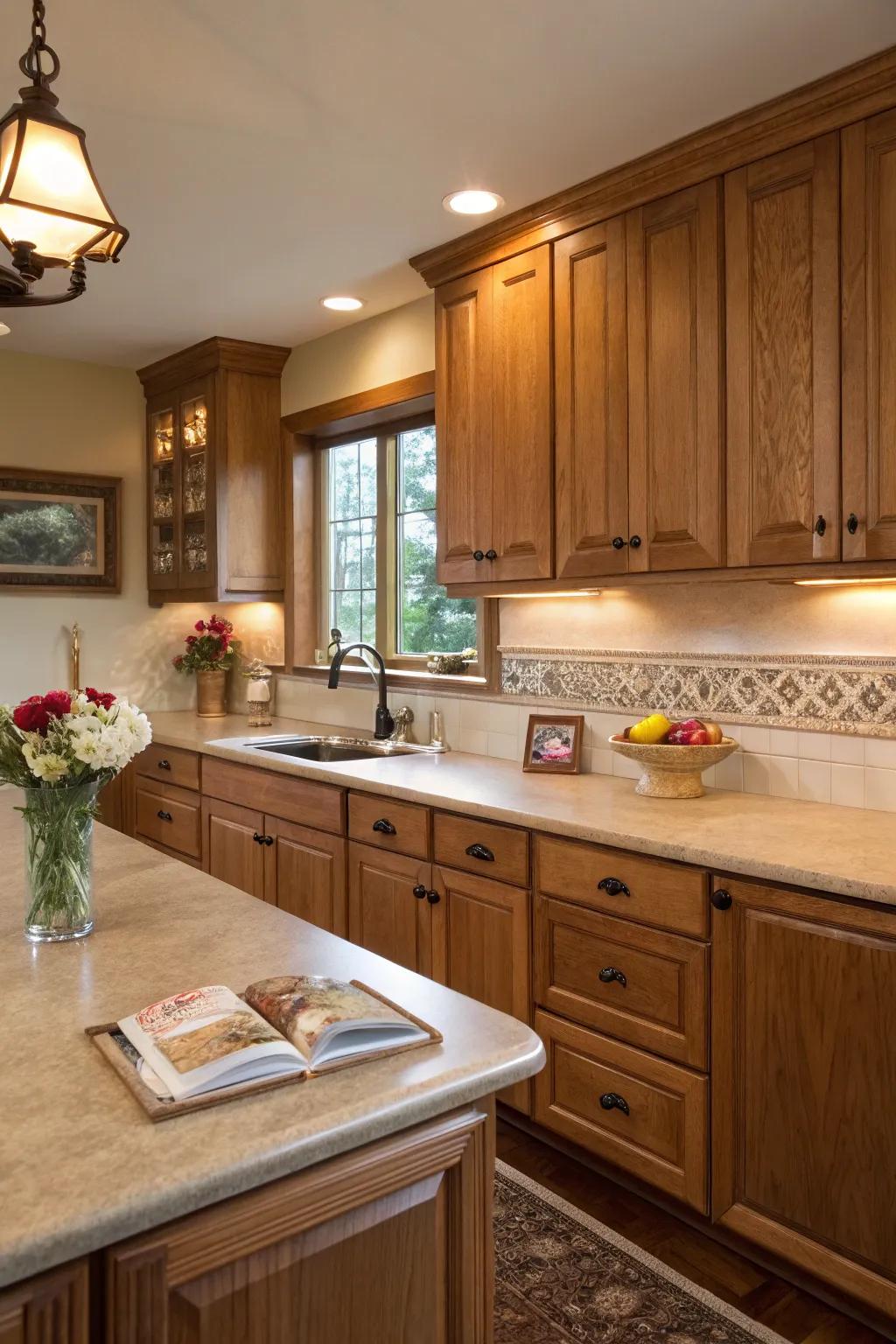 Wood-look faux stone surfaces exude warmth and charm.