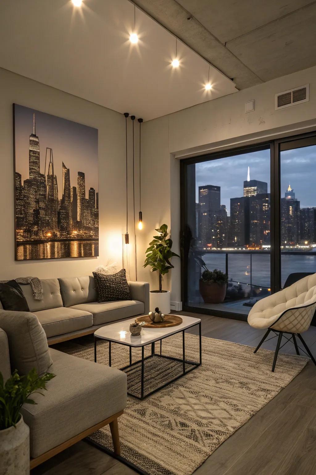 A vibrant urban vista painting embodies the vigorous spirit of city life.