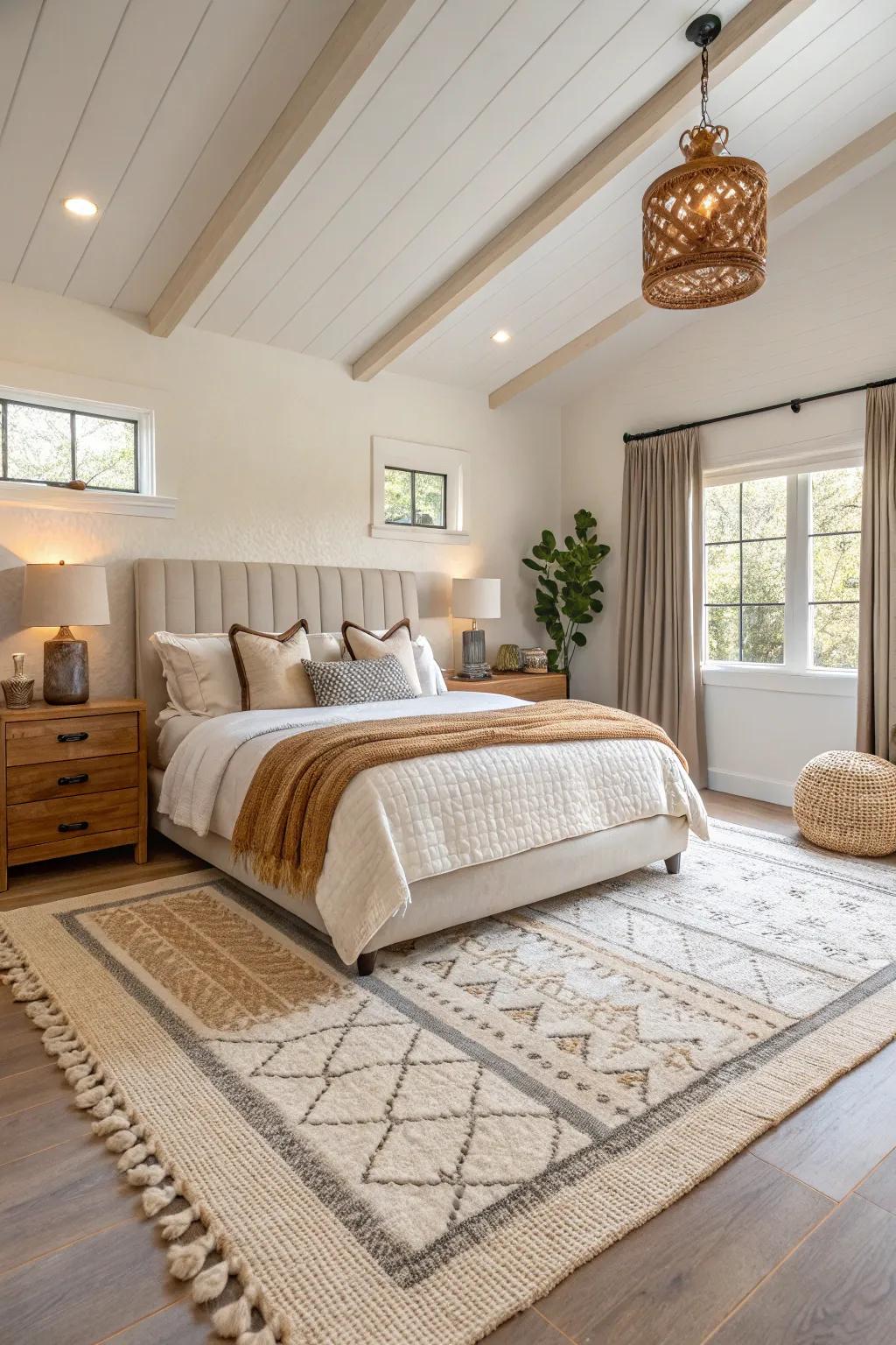 Layered rugs help define spaces and add texture to the room.