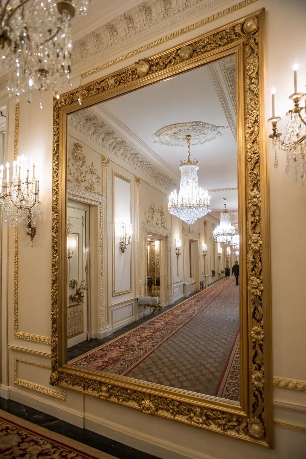This foyer glass gets a luxurious feel from its ornate frame.