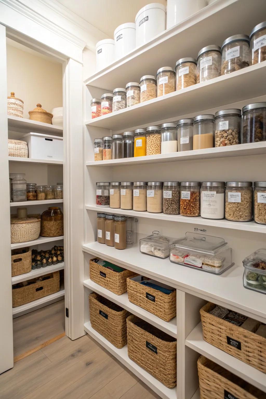 Labels maintain an organized and efficient pantry.