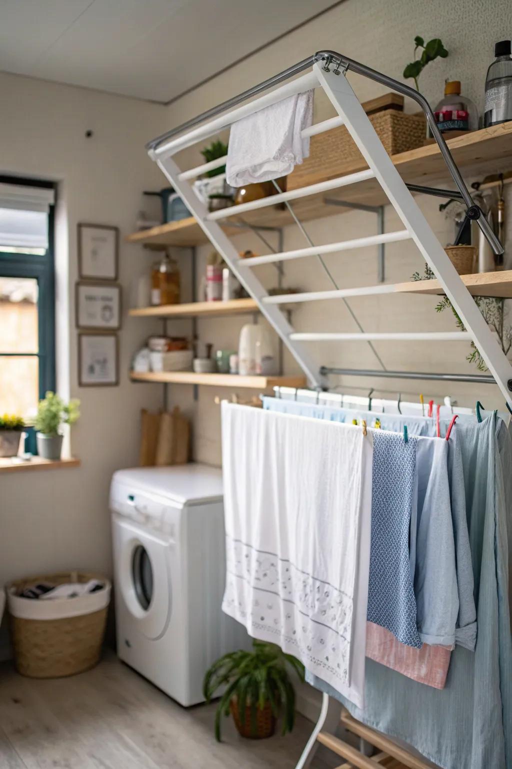 A partially extended slide-out drying structure, providing flexibility and tidiness.