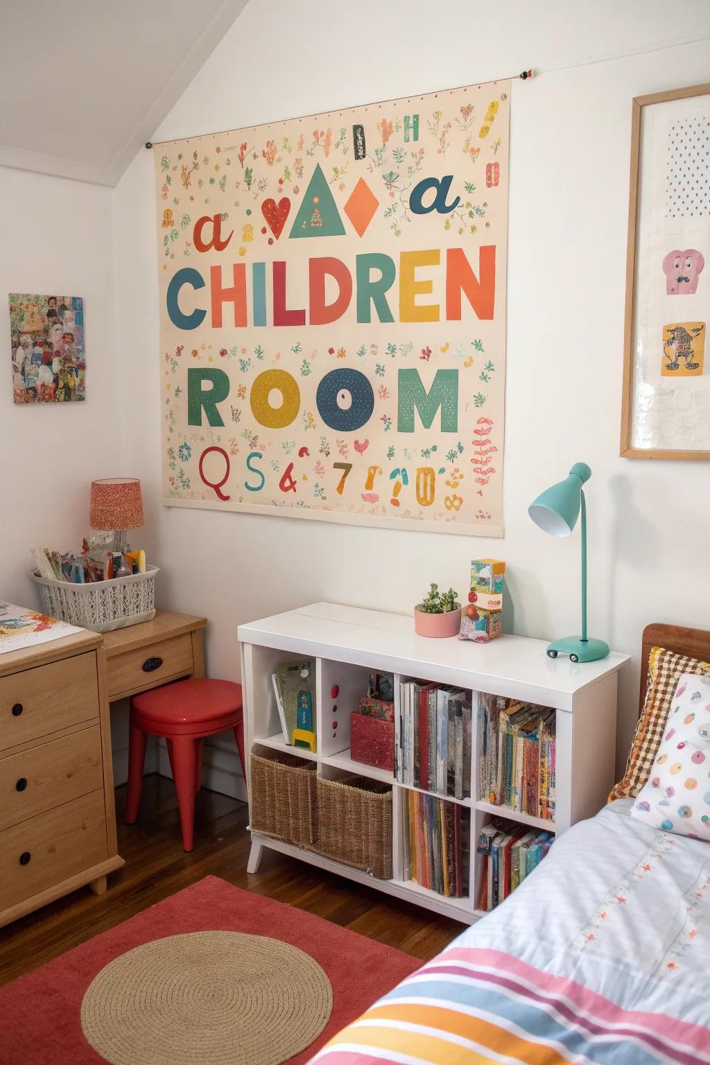 Alphabet artwork adds educational charm to your design.